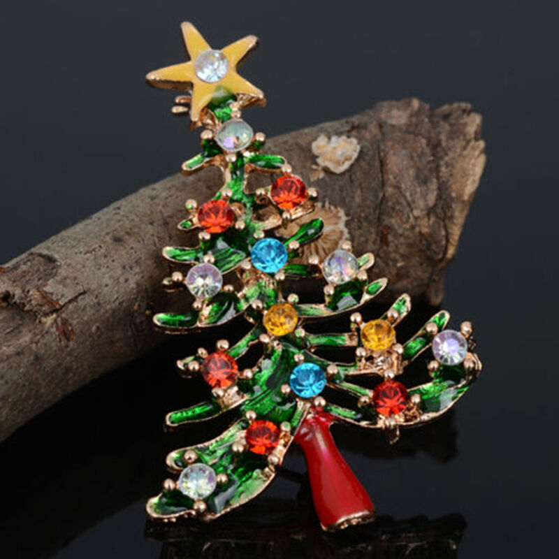 Brooch Enamel Gorgeous Rhinestone Crystal Christmas Tree Pin Holiday Part.l8