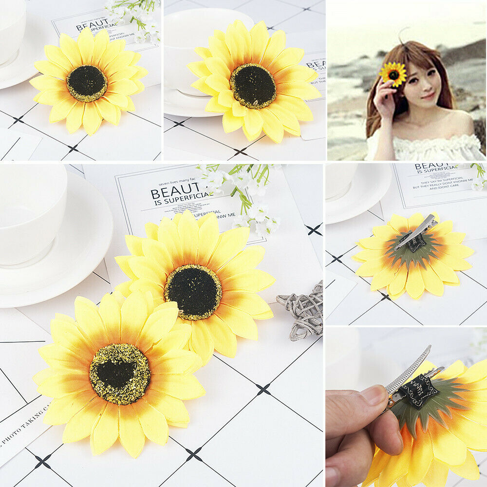 2PC Women Sunflower Flower Hair Clip Accessory Barrette For Wedding Party Cute