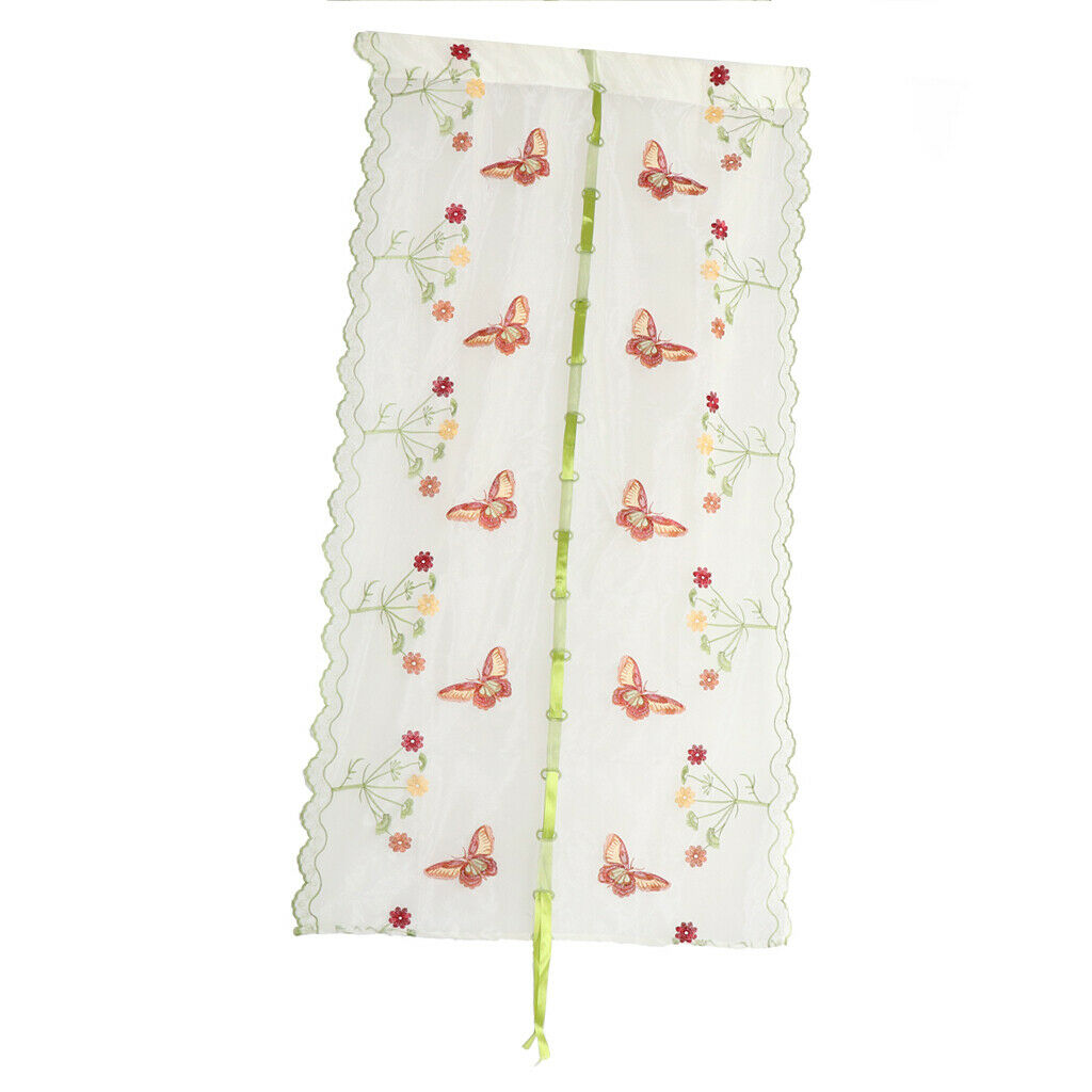 1 Pair Butterfly Embroidered Roman Curtain Balloon Curtains Sheer Window Curtain