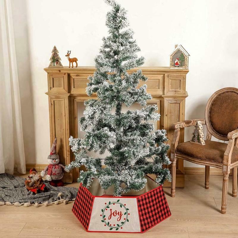 Christmas Plaid "Joy" Print Christmas Tree Skirts New Year Party Holiday Decor