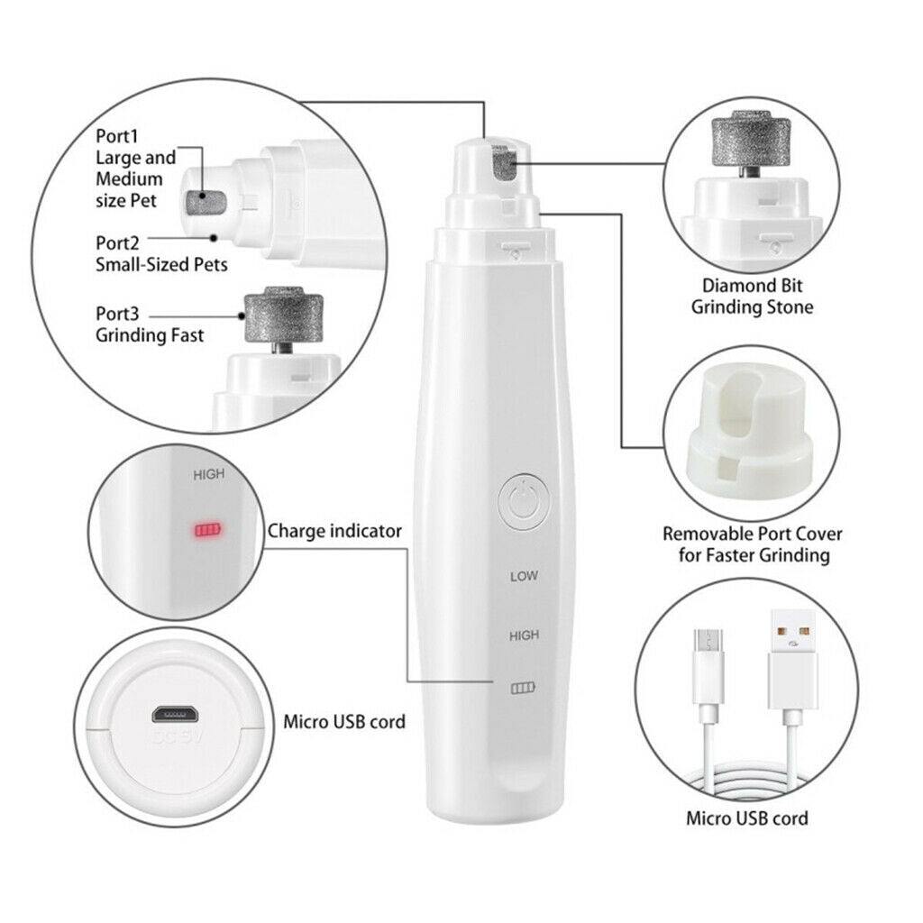 Pet Nail Grinder Nail Grooming Tool USB Powered for Small to Large Pet