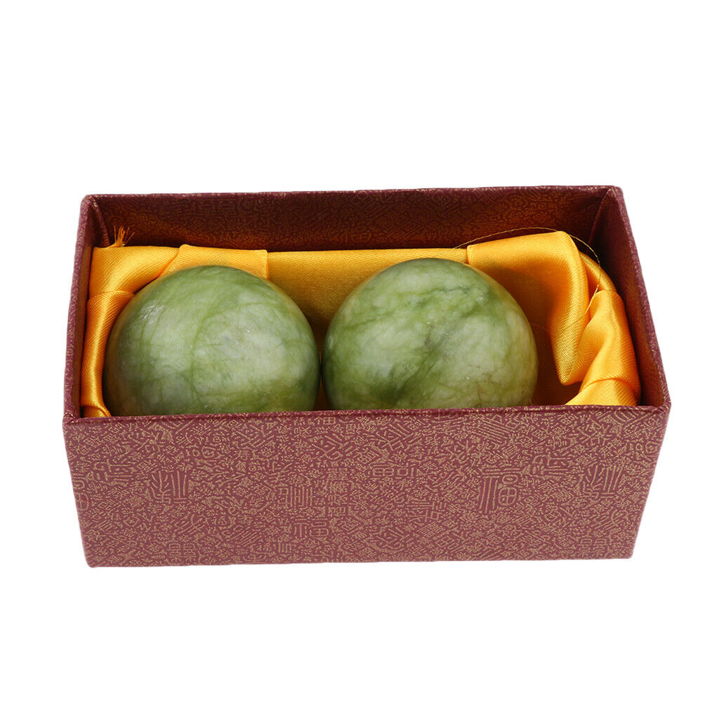 2 Pieces Natural Jade Stone Chinese Hand Exercise Massage Roller Balls Tools