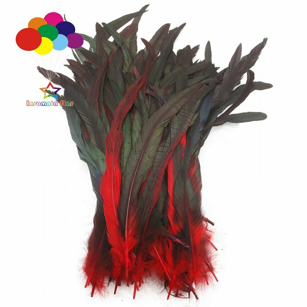Red dyeing 100 Pcs 12-14Inch / 30-35cm Cock Chicken Tail natural Feathers Crafts