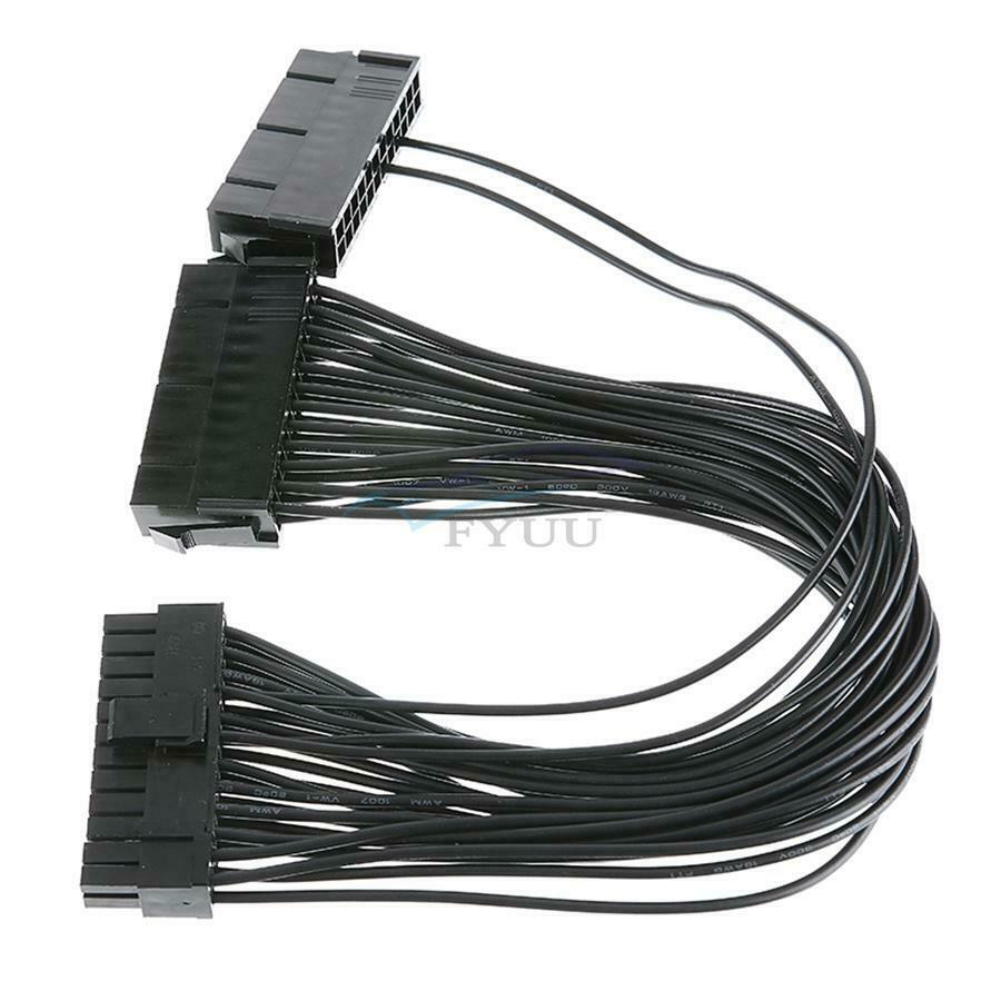 1 Piece 30cm 24-pin Dual PSU Power Supply Cable ATX Motherboard Adapter Cord