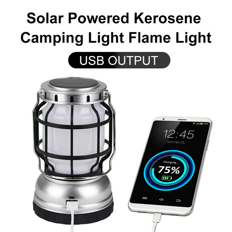 Solar Powered Retro Kerosene light Camping Lamp Flame Light Portable Lantern