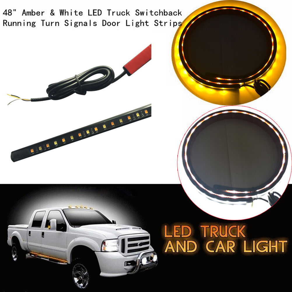 2X Amber White 120SMD 48" LED Strip Bar Turn Signal Light Running Parking Lights