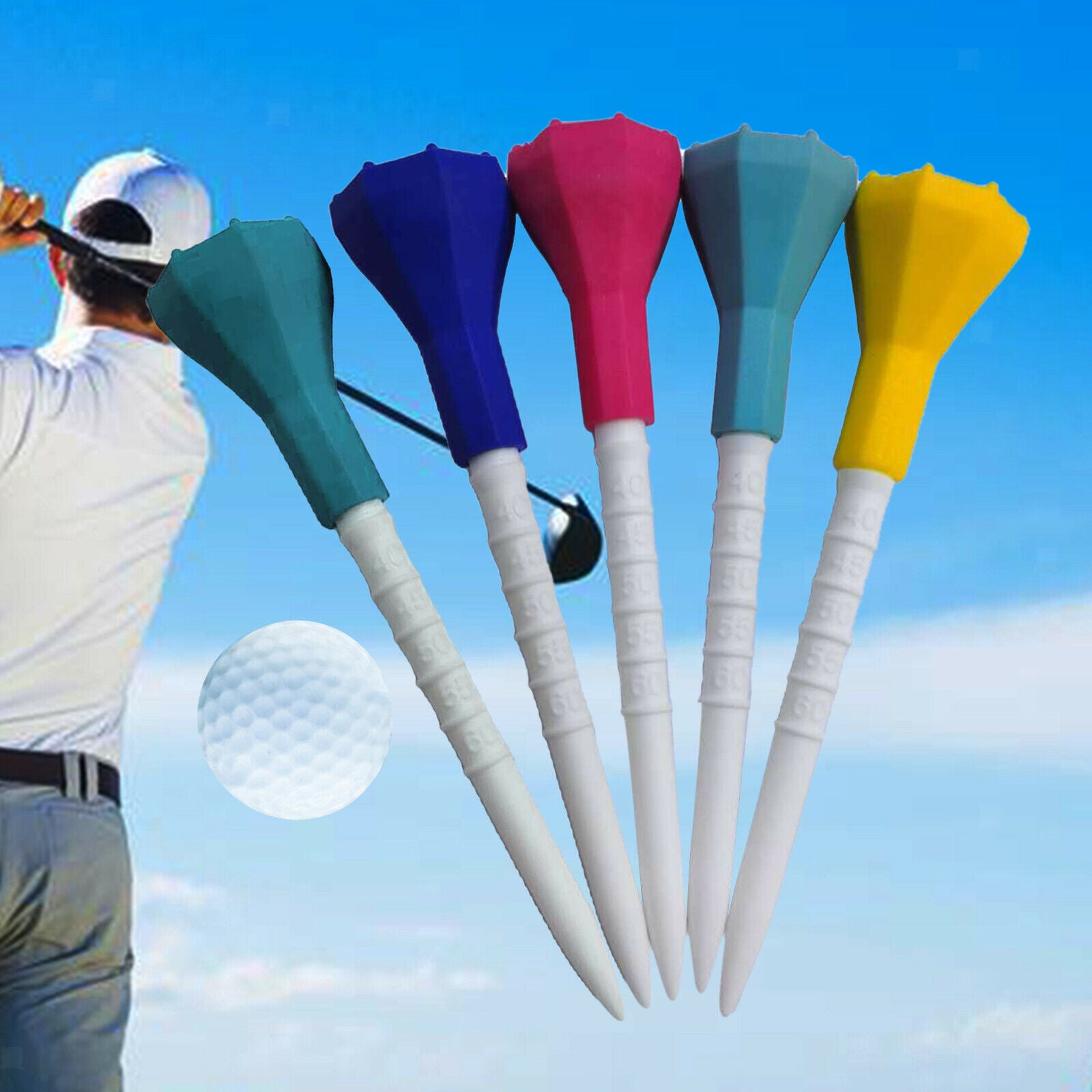 5Pack Golf Tees 3.4inch Unbreakable Big Cup Colored Golf Tee Golf Practicing
