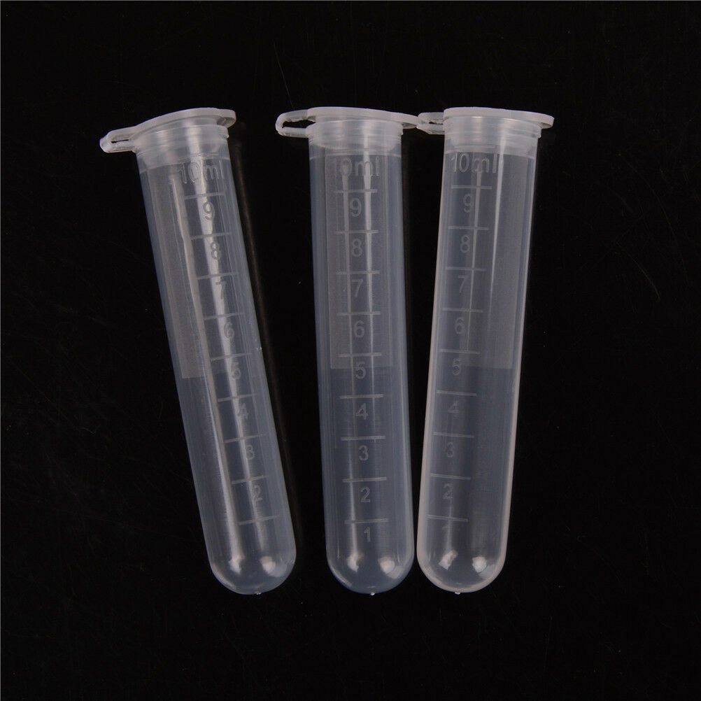 20Pcs 10ml Plastic Centrifuge Lab Test Tube Vial Sample Container with Cap! A Re