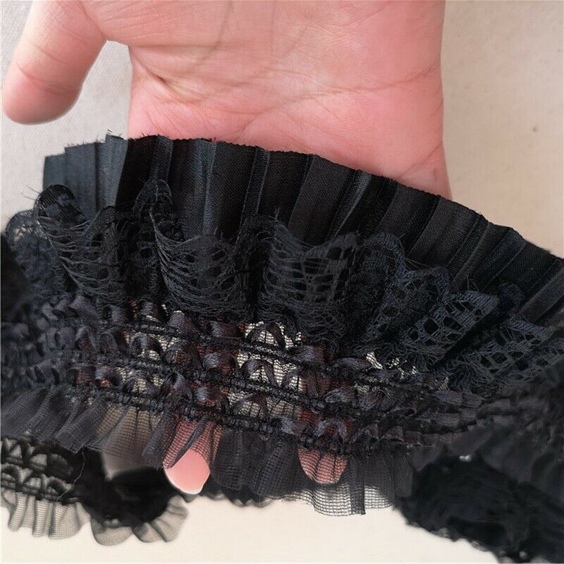 Lace Trim Fabric Pleated Ruffle Frill Sewing Elastic Lolita Sleeve Gothic DIY