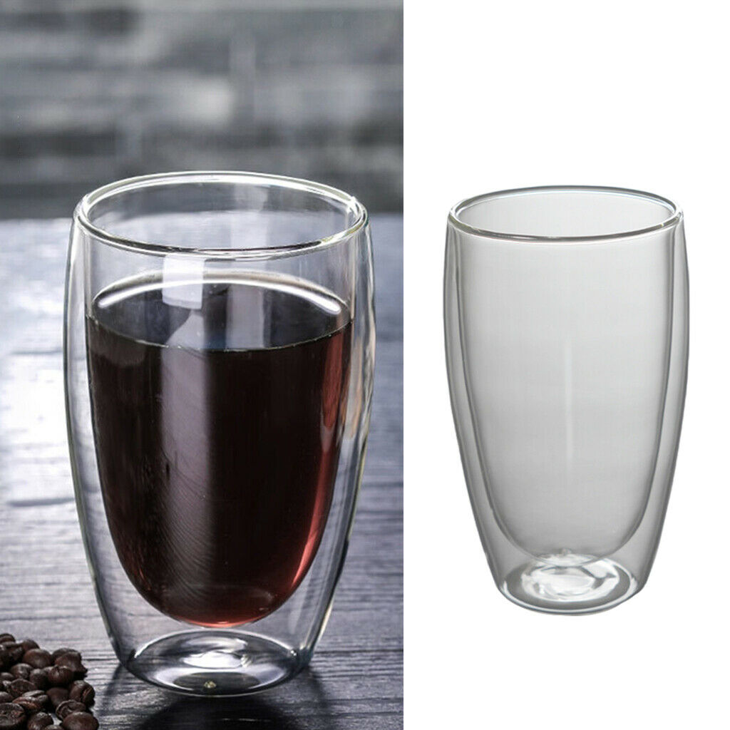 Small Transparent Glass Coffee Mugs Double Walled Drink Mugs 450ml Hot Cups
