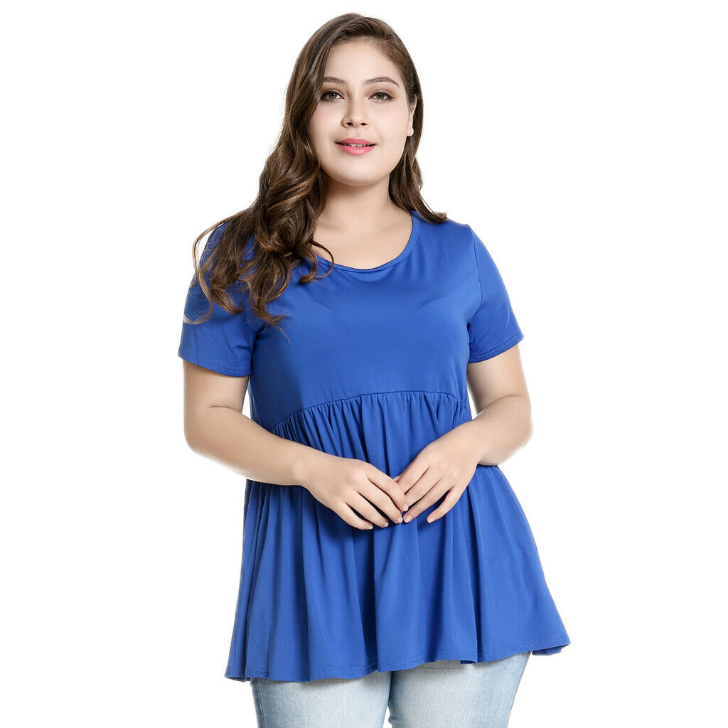 Women's Round Neck Short Sleeve T-shirt Tunic Summer Tops Short Sleeve Size