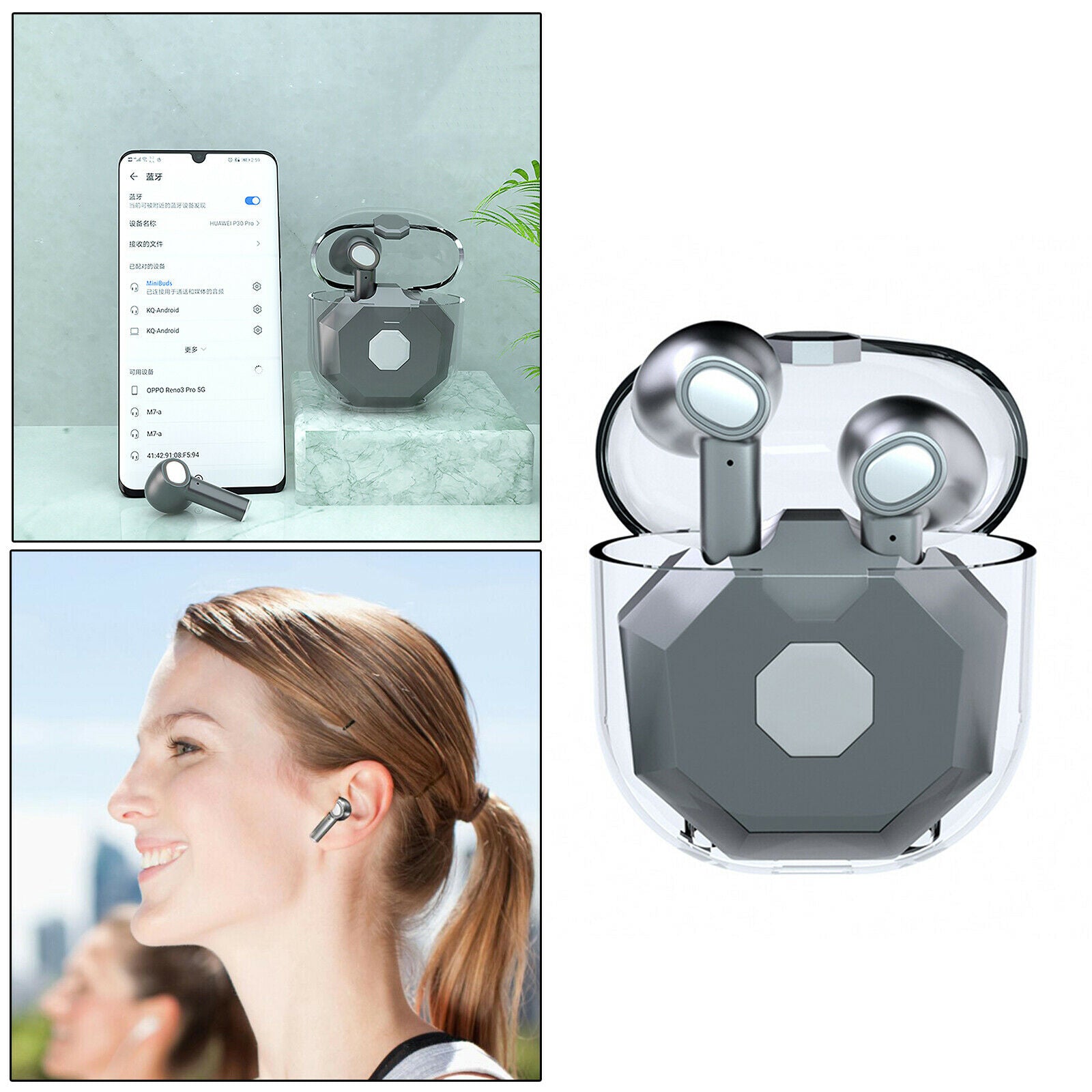 Sports Touch Control Bluetooth 5.0 TWS Wireless Earphones w/Mic Gray