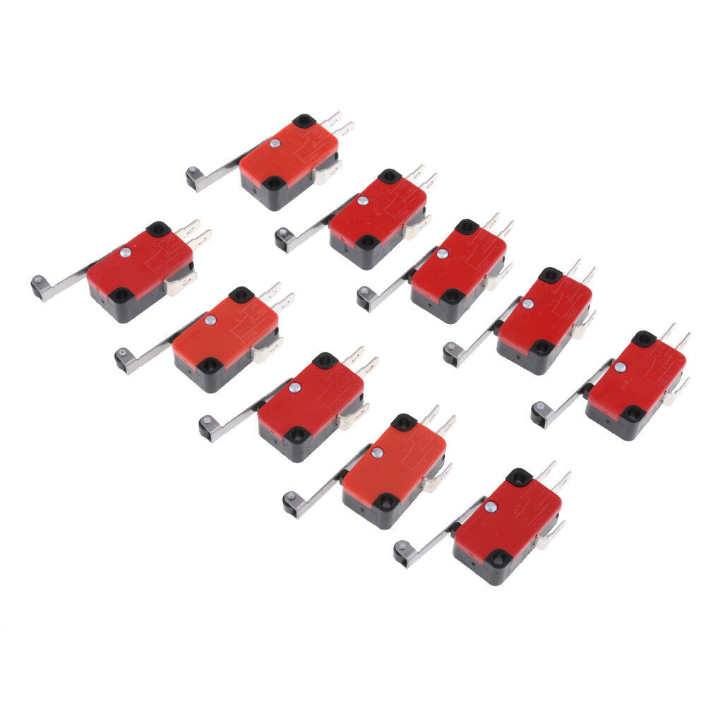 10pc Micro Limit Switch Lever Roller Arm 15A 125V 250V SPDT Snap Action 3Pin