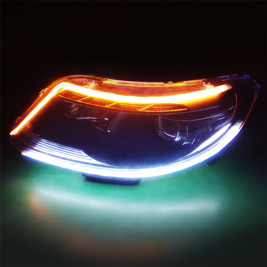 2-Colors White Amber LED Light Strip For DRL Signals Side Marker Light Headlight