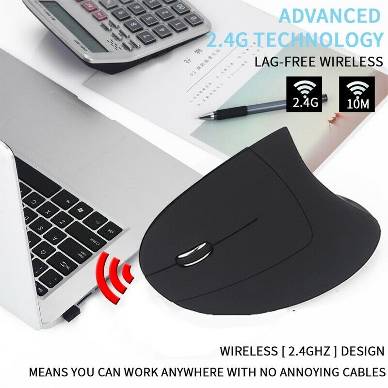 Mouse Raton Vertical 2.4Ghz Wireless Left Hand Optical Usb Gaming Computer MicQ2
