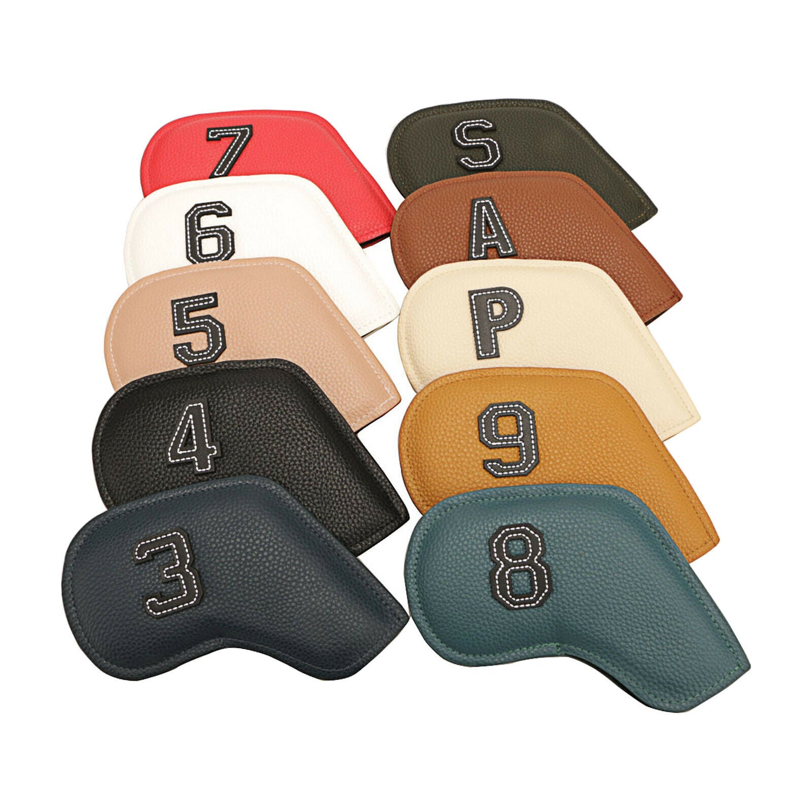 10pcs Waterproof PU Leather Golf Iron Headcover Wedges Club Head Cover Guard