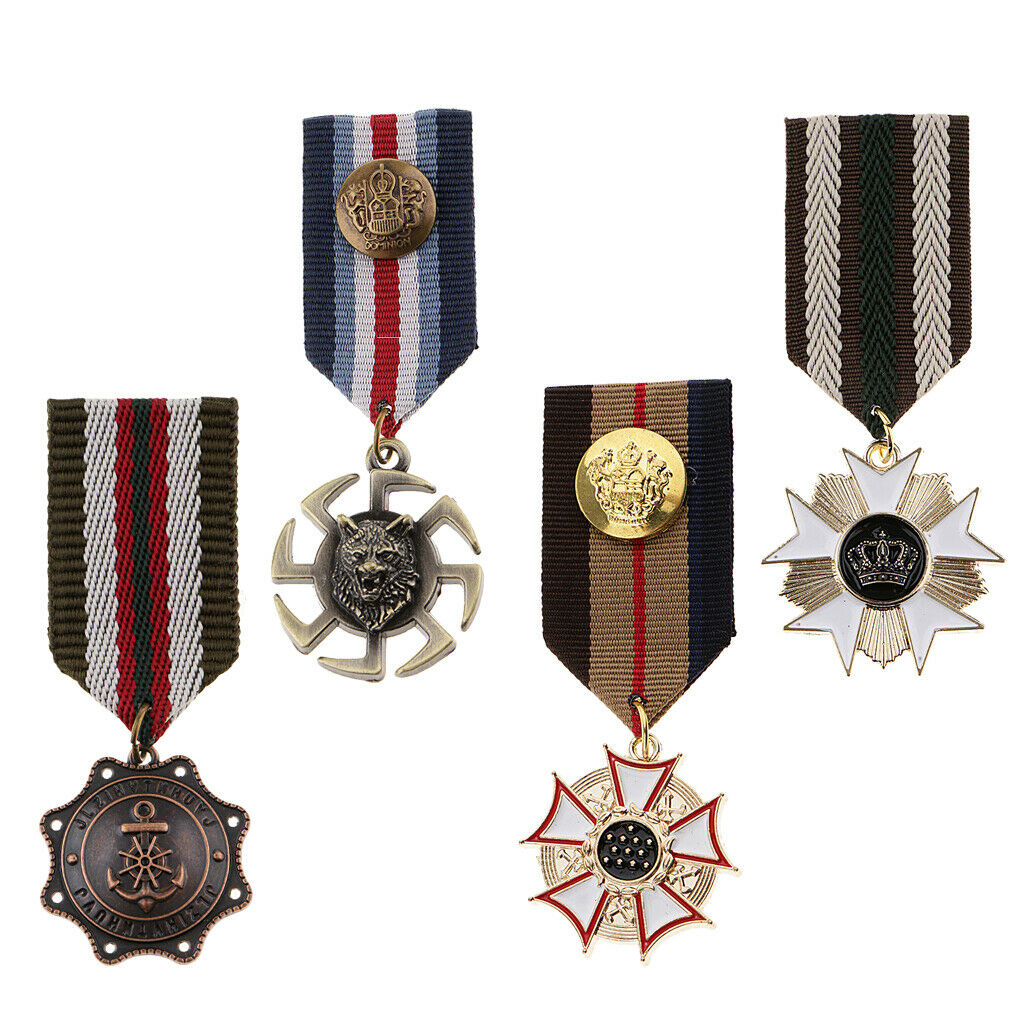 Prettyia 4x Mens Brooch Badge   Uniform Striped Fabric Medal Brooch