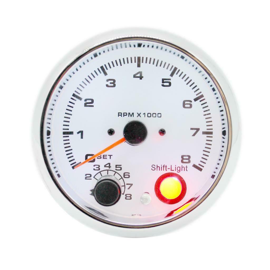 3.75" White Face Tachometer Gauge with Shift Light for Auto Car 95mm