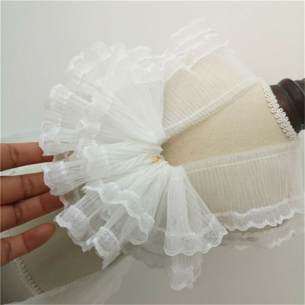 50cm White Double Layer Pleated Lace Edge Trim Gathered Ribbon 2.76'' Width