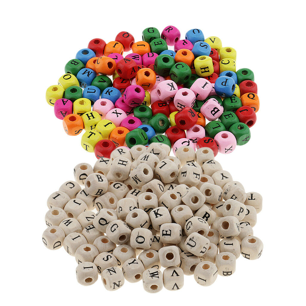 200x Assorted Wooden Alphabet Letter Cube Beads Charms Jewelry Findings 10mm