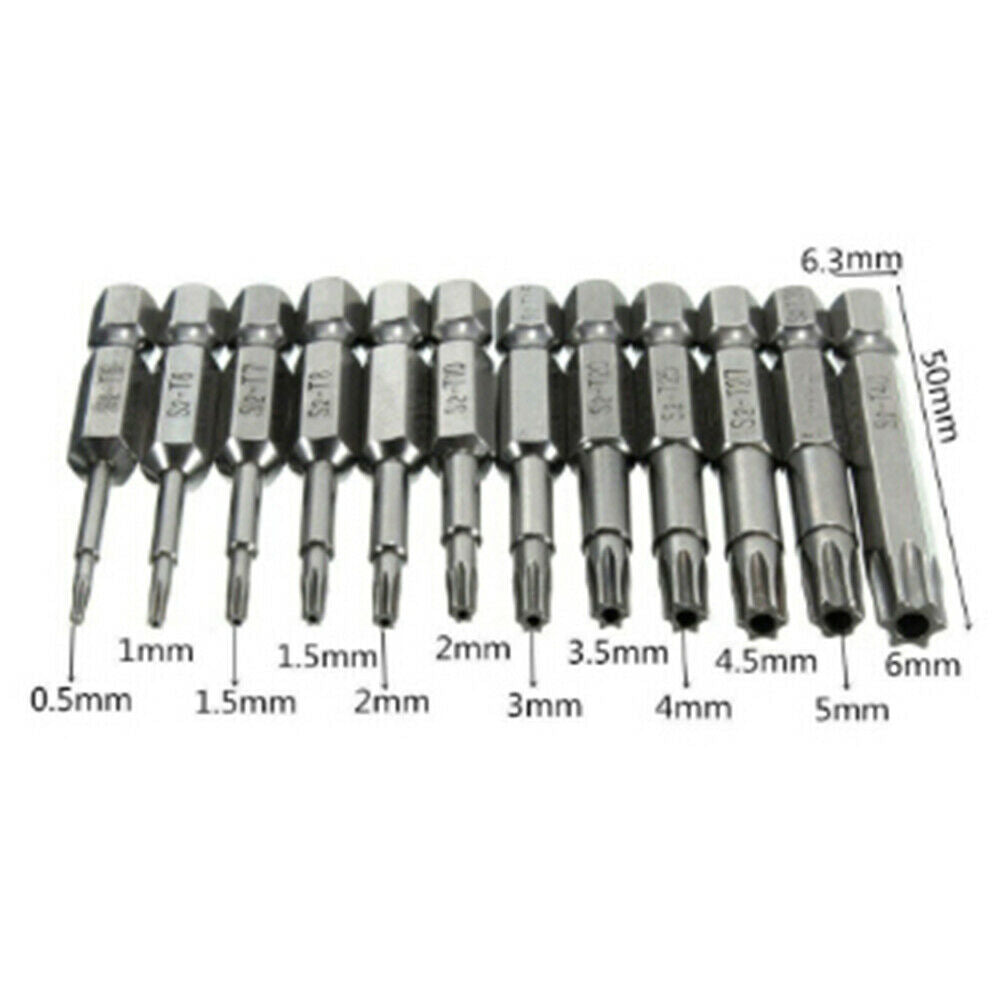 12Pc security bits  torx screwdriver tool set 1/4" hex shank T5-40MEJ t Tt