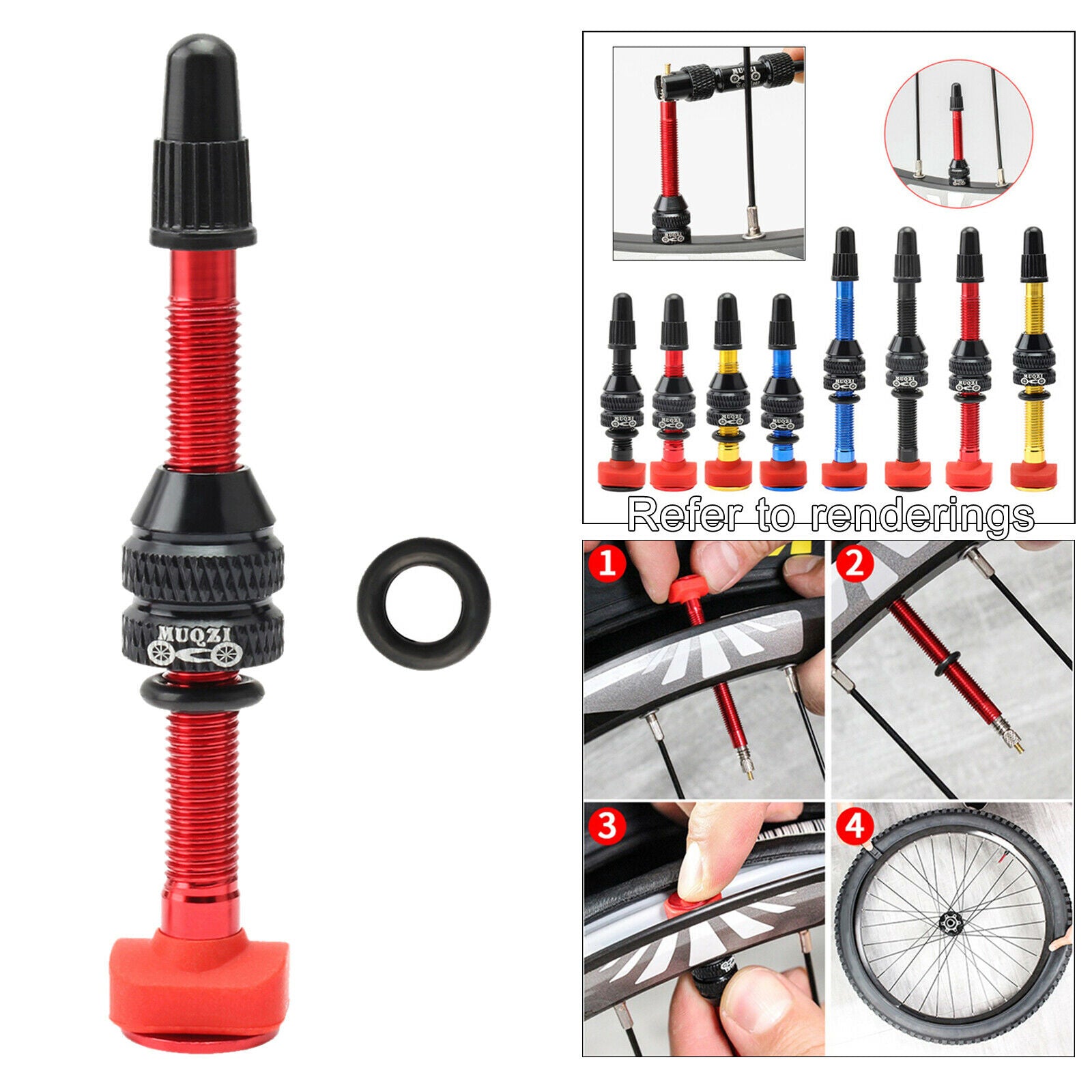 Alloy Tubeless Tire Presta Valve Stem MTB Universal Tubeless Rim 60mm,Red