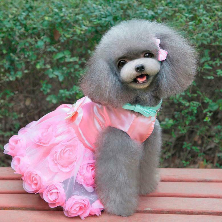 Dog Pet Puppy Princess Dress Tutu Skirt Layered Roses Decor Clothes Pink S