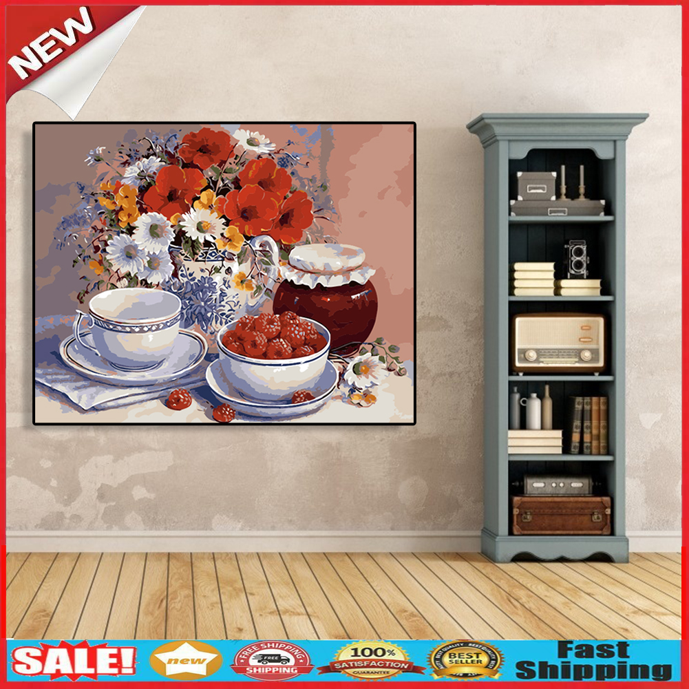 Vase Flower DIY Painting By Numbers Kit Canvas Oil Wall Art Home Decor Gift @