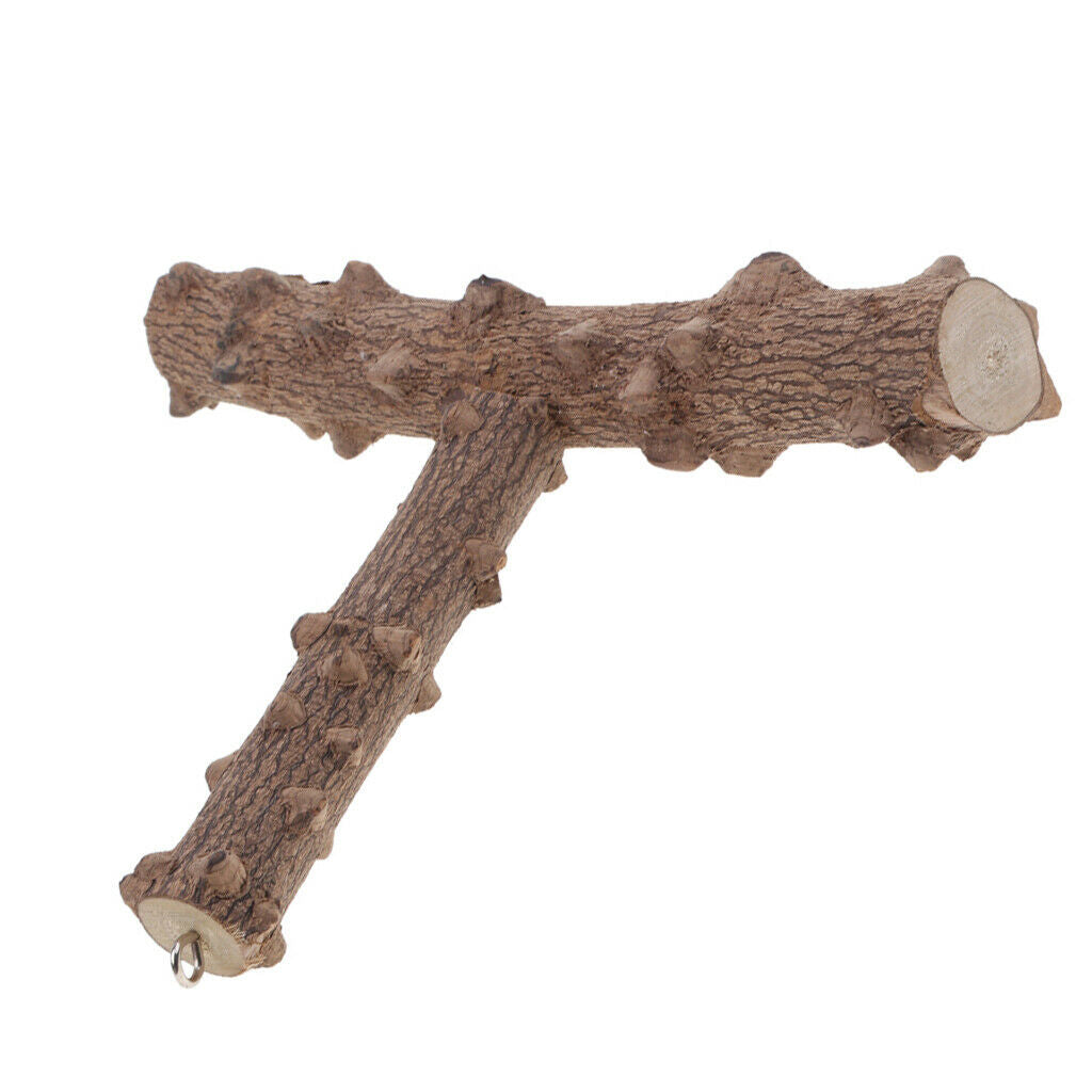 T-shape Wood Pet Parrot Perch Stand with Buckle, Outside/Cage Attachment
