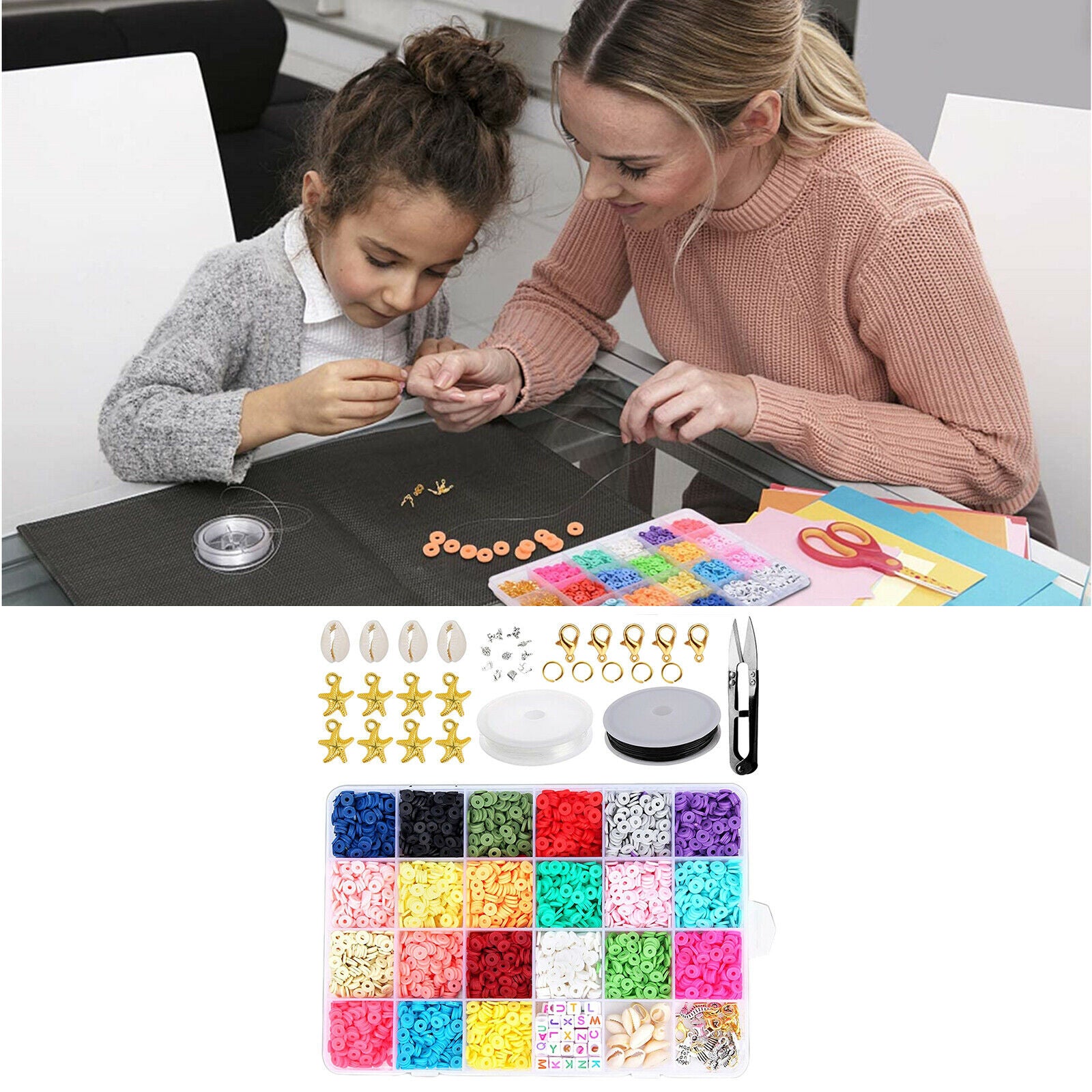 3931Pcs Clay Beads 6mm Spacer Beads DIY Jewelry Earring Finding Kit Supplies