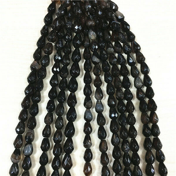 1 Strand/20Pcs 9x7mm Black Agate Faceted Teardrop Loose Beads DIY Jewelry HH431