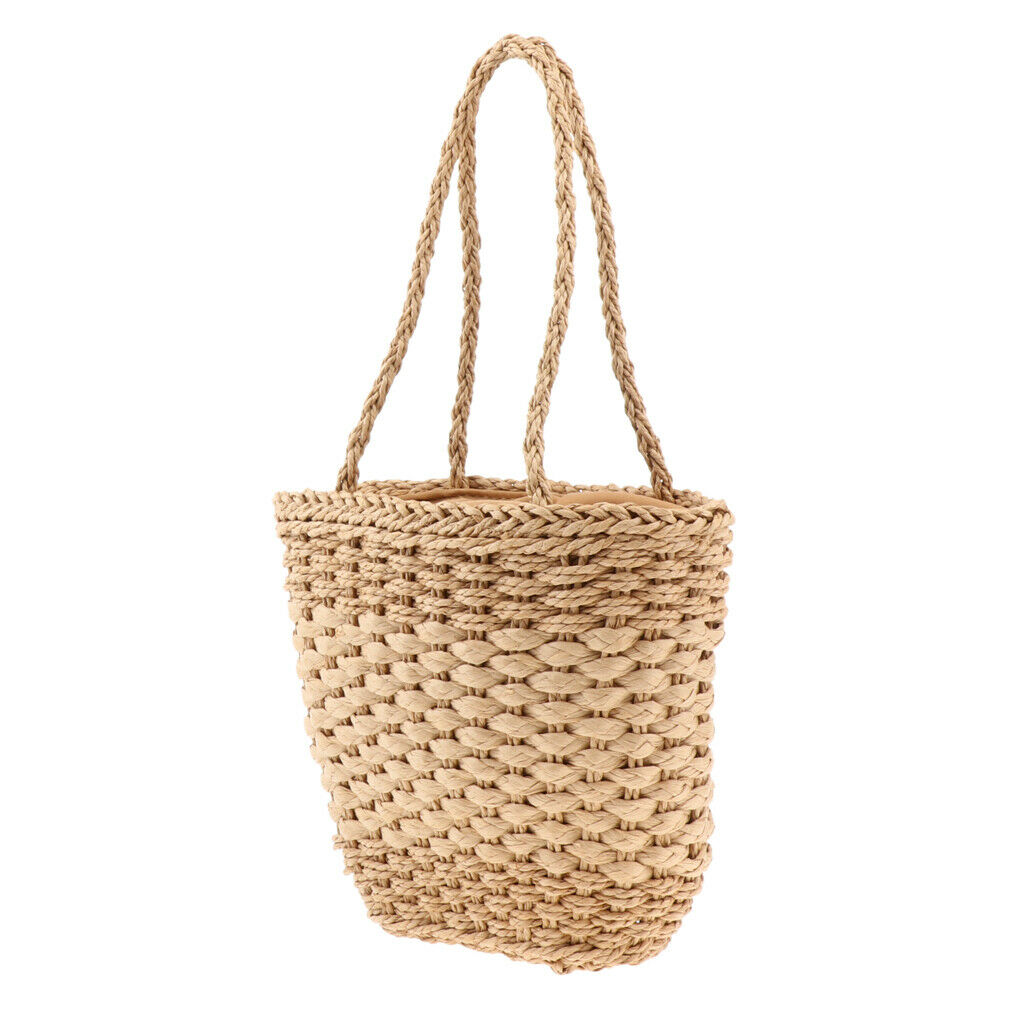 Lady Summer Straw Beach Bag Tote Shoulder Basket Shopping Handbag Bags Khaki