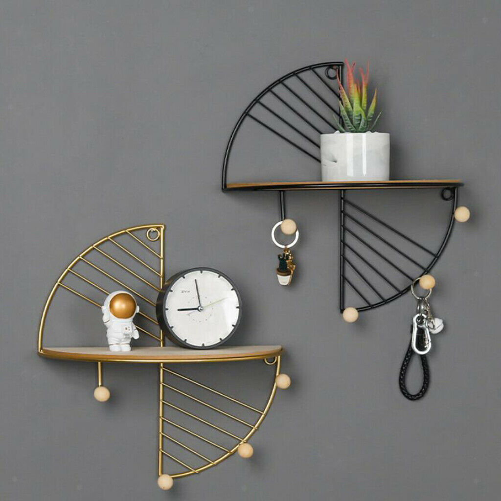 2X Retro Wall Shelves Storage Unit Wood Industrial Style Metal Wire Rack Black