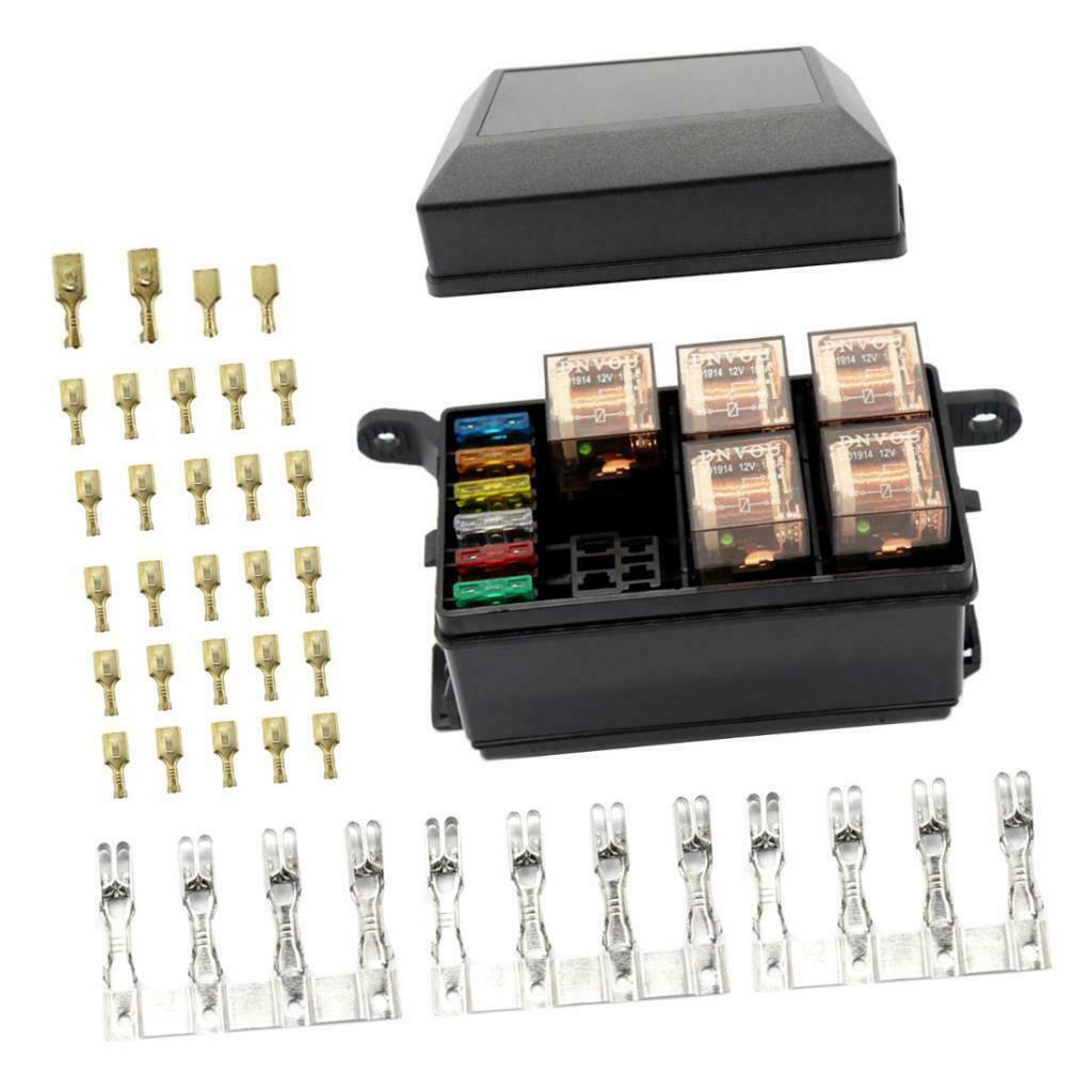 6 Way Fuse Relay Holder W/ Spade Terminals+40A Relay+5pcs 5Pin 100A Relays