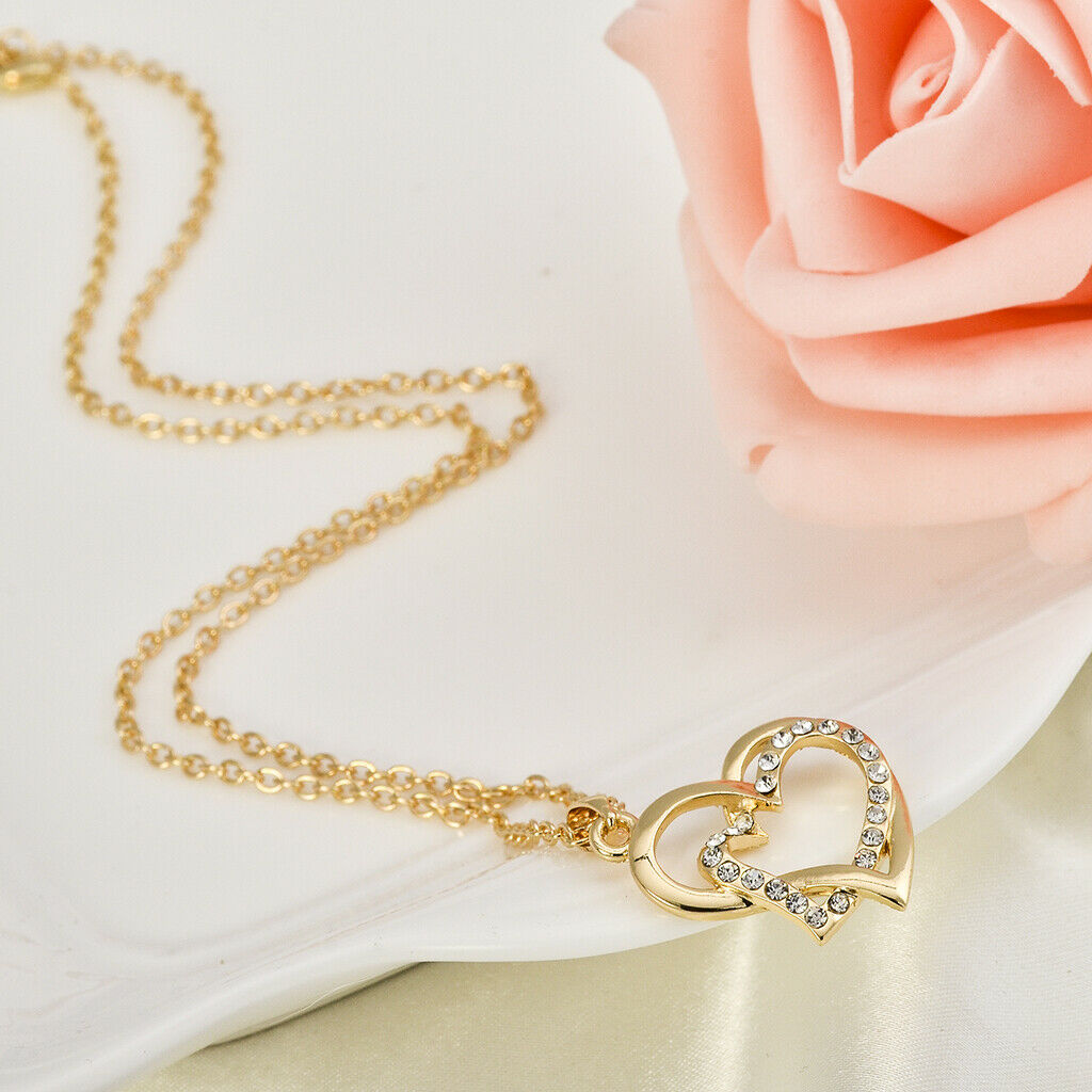 Romantic Wedding Double Heart Crystal Necklace Clavicle Chain Jewelry Gifts