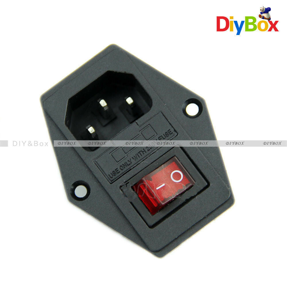 Black Red AC 250V 10A 3 Terminal Power Socket with Fuse Holder NEW