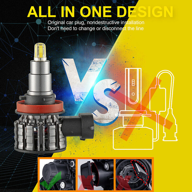 2Pcs 48 Chips 4 Sides H8/9/11 LED Lamp Car Headlight Bulbs 360 Degree 60 JY