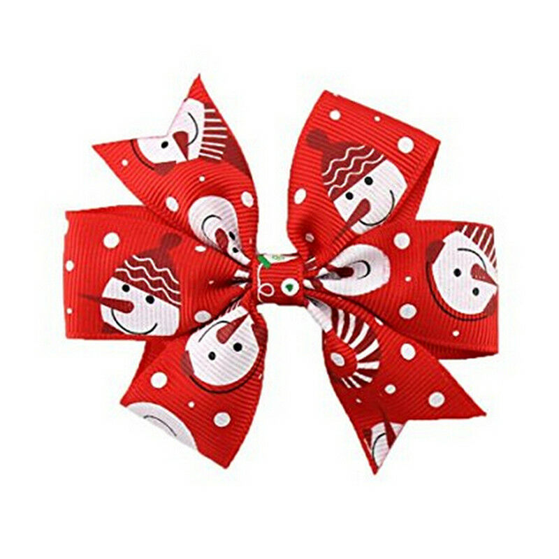 6Pcs Girl Christmas Holiday Gift Snowflake Ribbon Hair Bows Clip Girl Hairpin BD