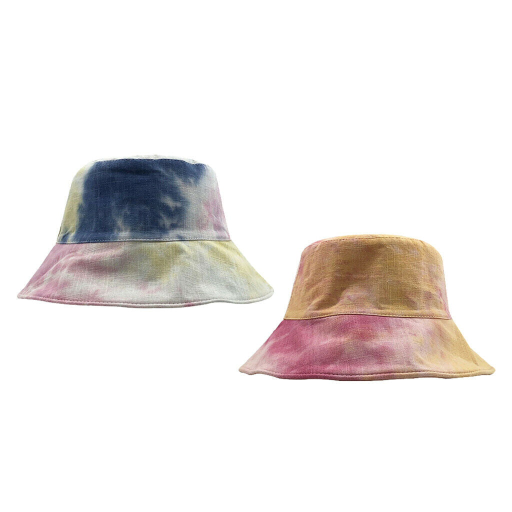 2 Pcs Womens Stylish Tie Dye Bucket Hat Outdoor Beach UV Protection Sun Hat