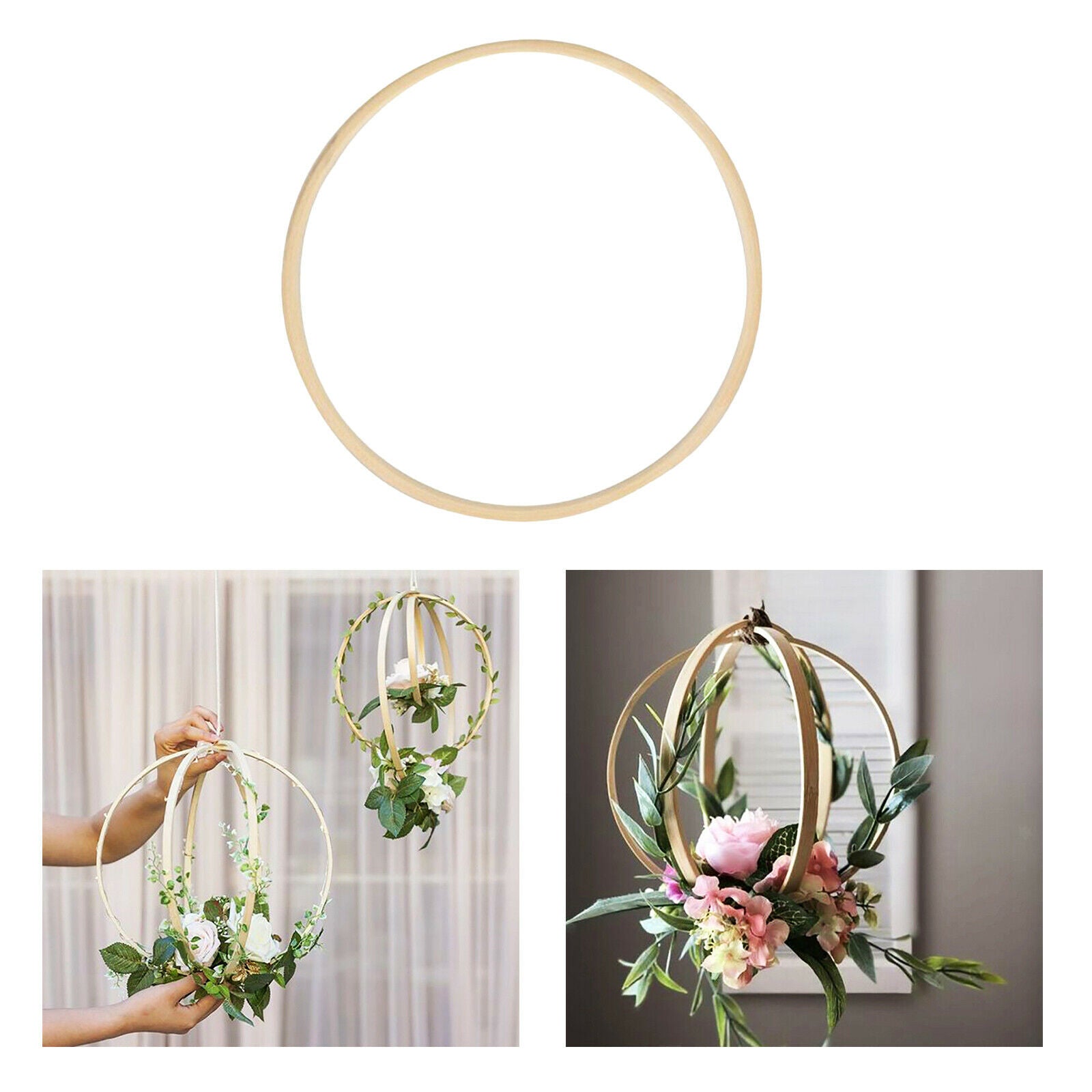 6Pcs Wooden Embroidery Hoops Bamboo Macrame Ring Frame for Dreamcatcher Wedding