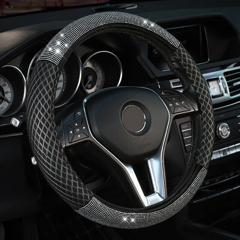 Car Truck Steering Wheel Cover 38cm/15" Shiny Rhinestone Bling Diamond Anti-skid