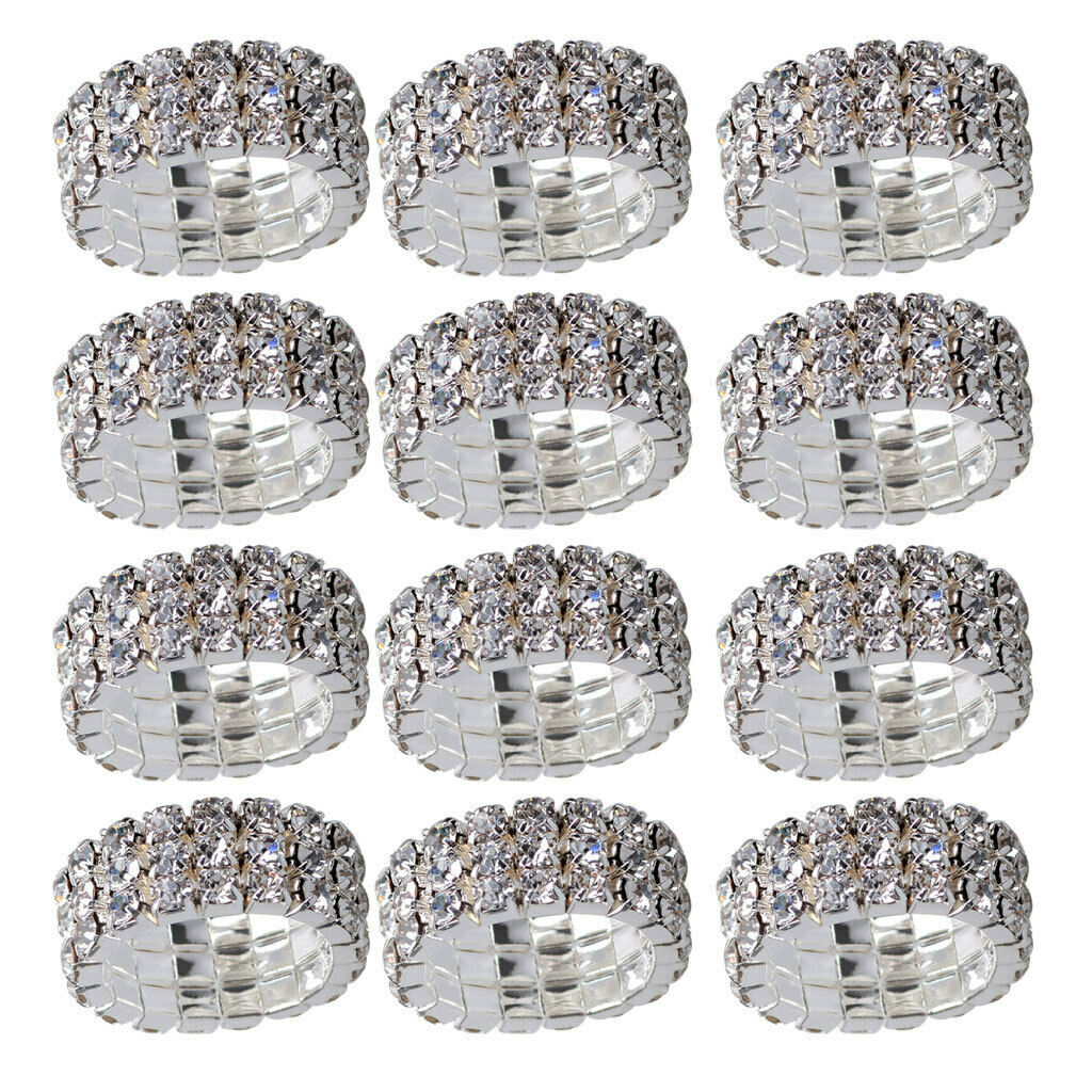 12x Luxury 3-Row Crystal Rhinestone Ring for Women Party Wedding Ring White