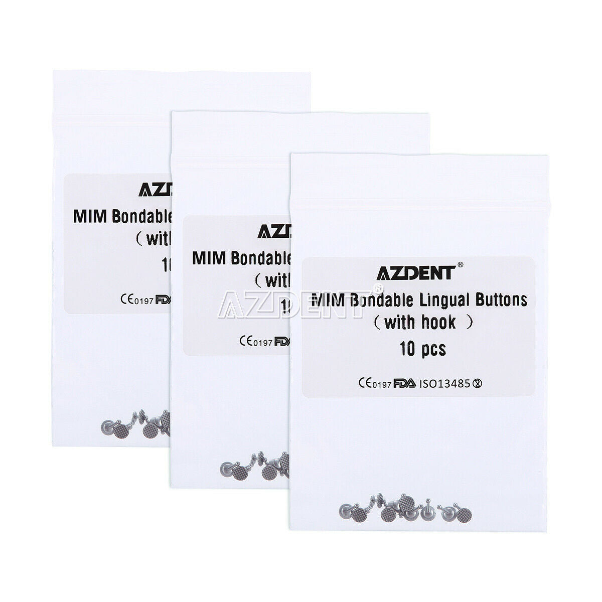 20 X AZDENT Dental Orthodontic Lingual Buttons With Hook Bondable Round Base