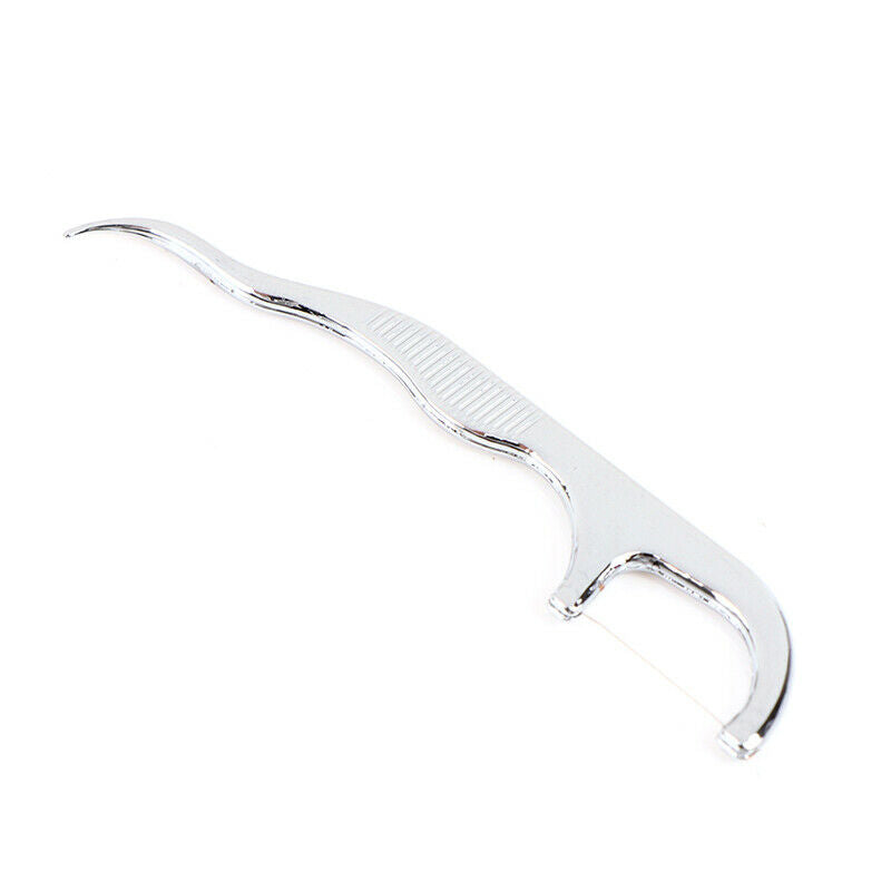 Stainless Steel Toothpick Dental Floss Reusable Flossing Holder Teeth Clean XC