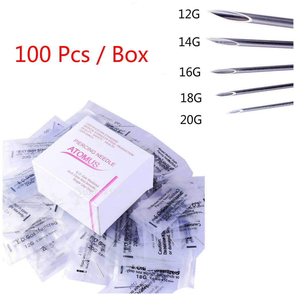 100x Mix Steel Tattoo Body Piercing Needle  12G 14G 16G 18G 20G