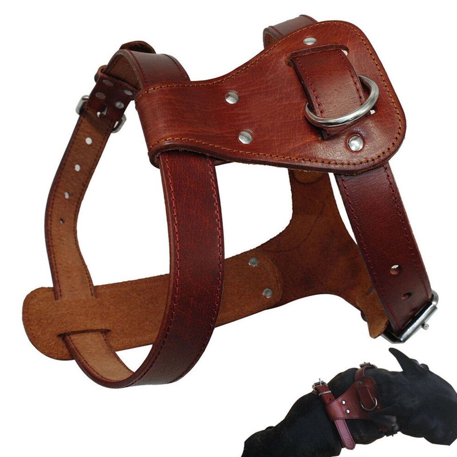 Leather Dog Harness Small Large Pet Vest Heavy Duty for Pit Bull Boxer