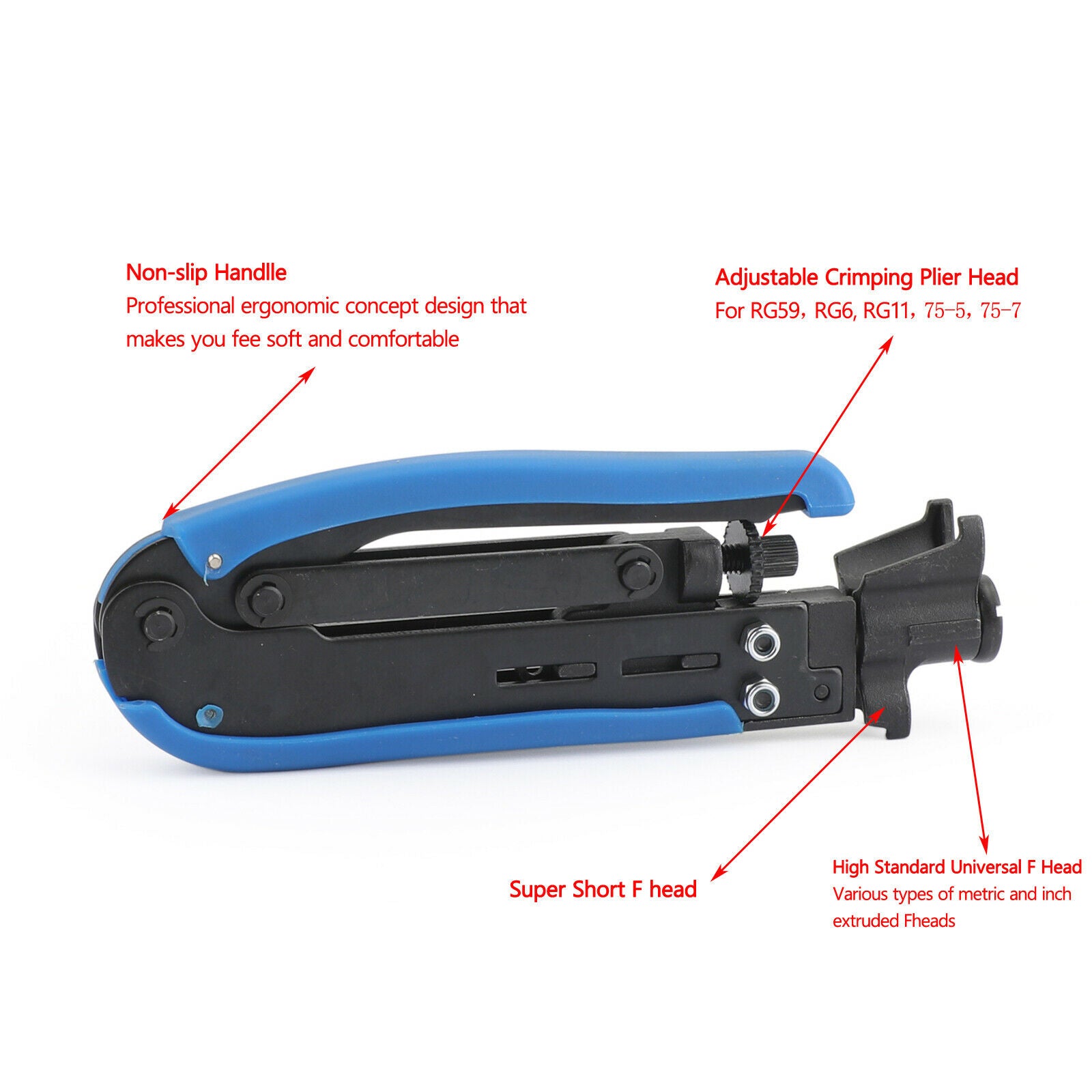 RG59 RG6 RG11 F Compression Tool Connector + Cable Coax Coaxial Crimper Stripper