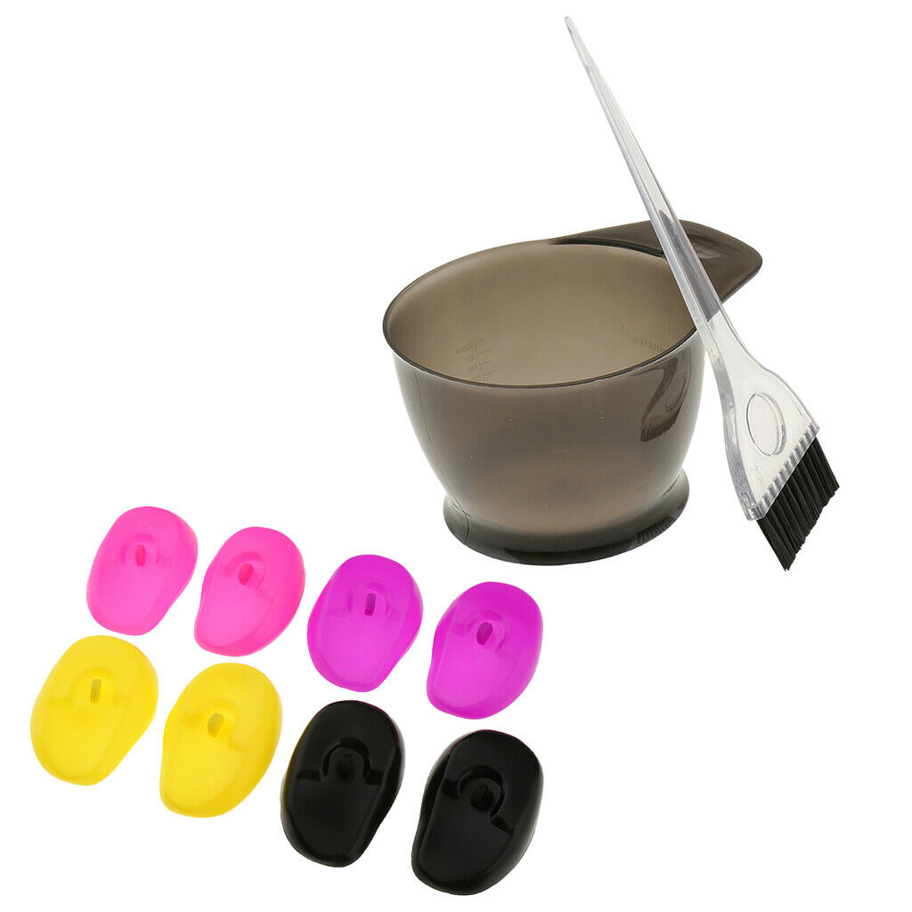 Salon Hair Color Dye Bowl Brush Tint Bleach Tools & 8pcs Silicone Ear Cover