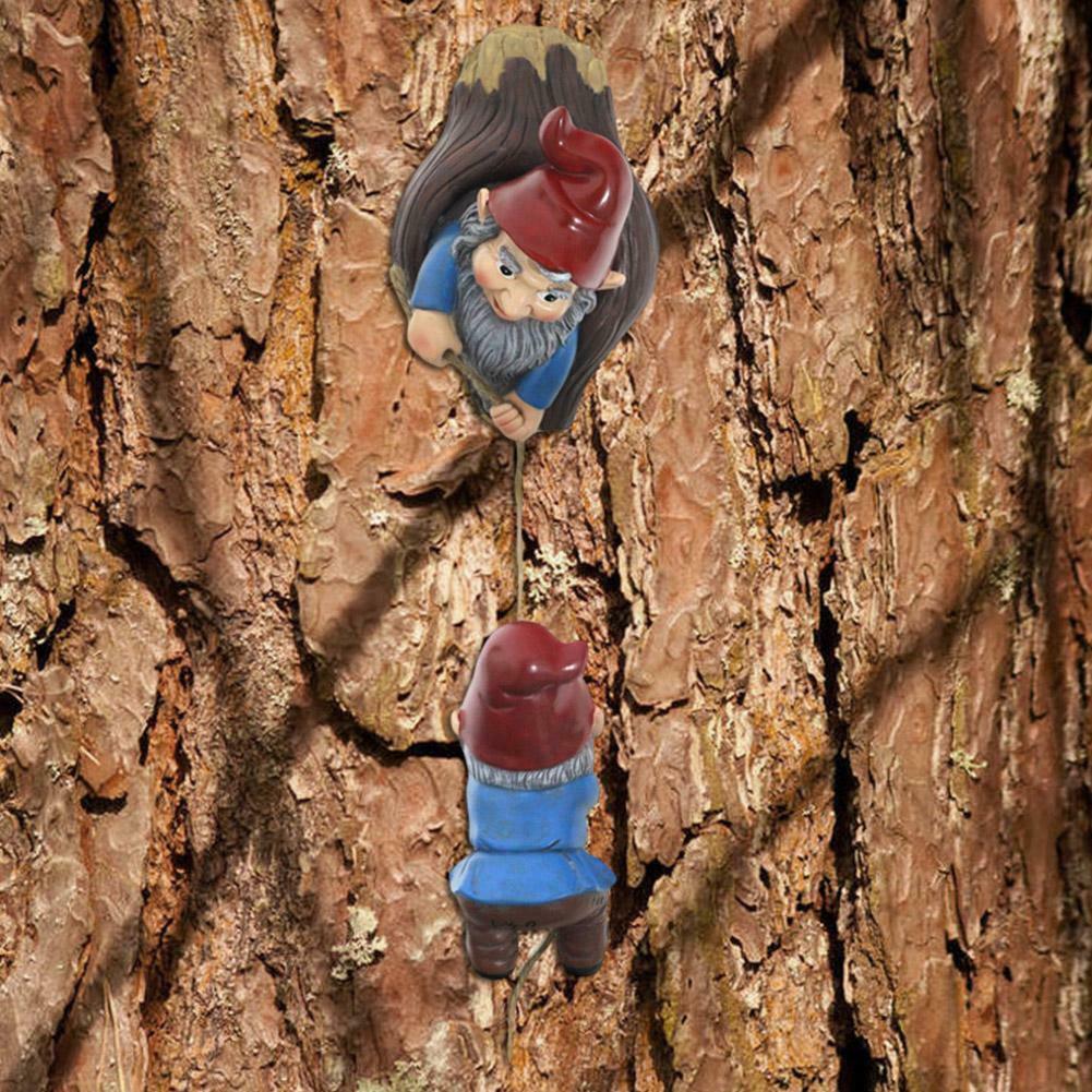Garden Sculpture Cartoon Dwarf Climbing Tree Hanging Ornaments Tree Decor .