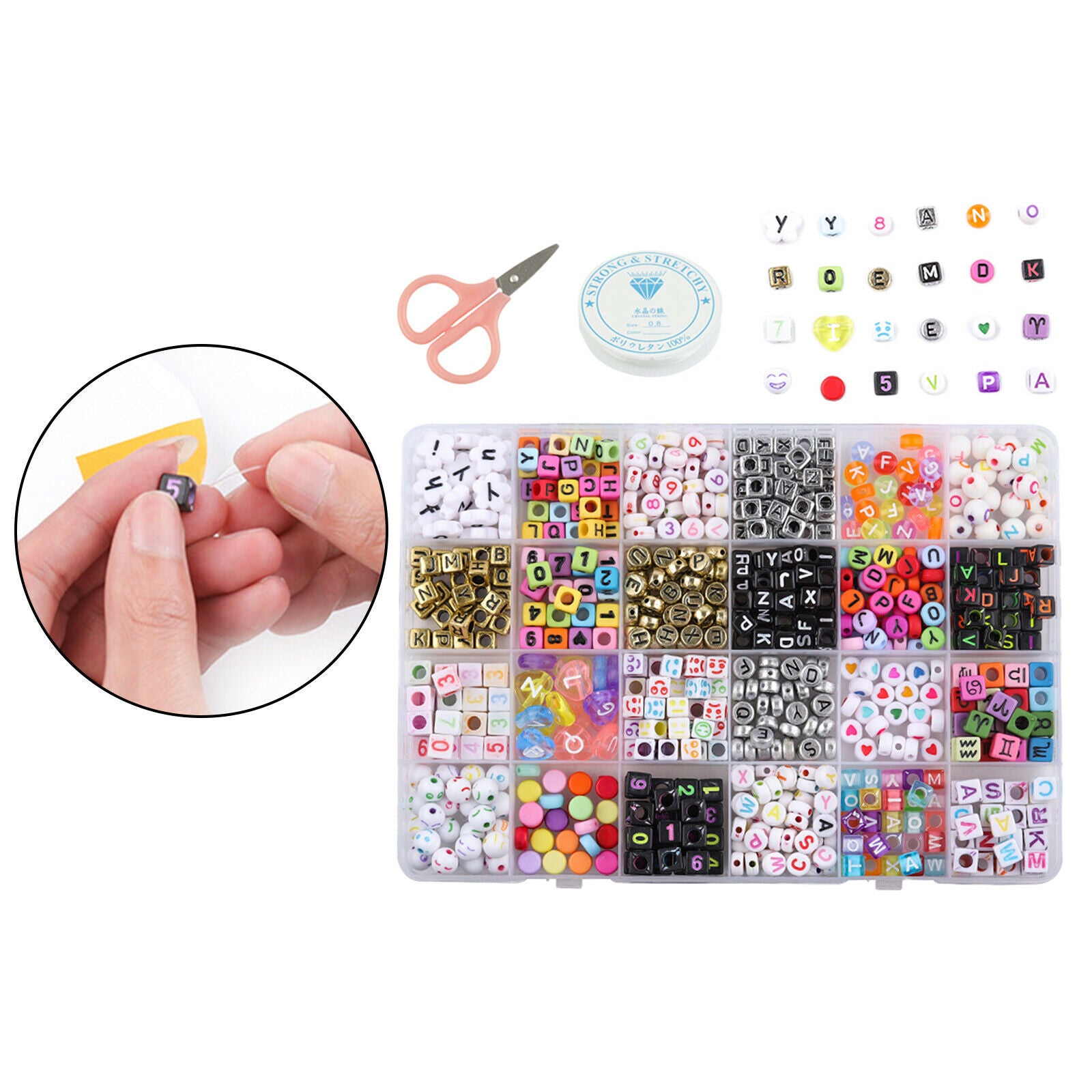 Premium Acrylic Bracelet Beads Hair Hoop Necklace DIY Charm with Storage Box